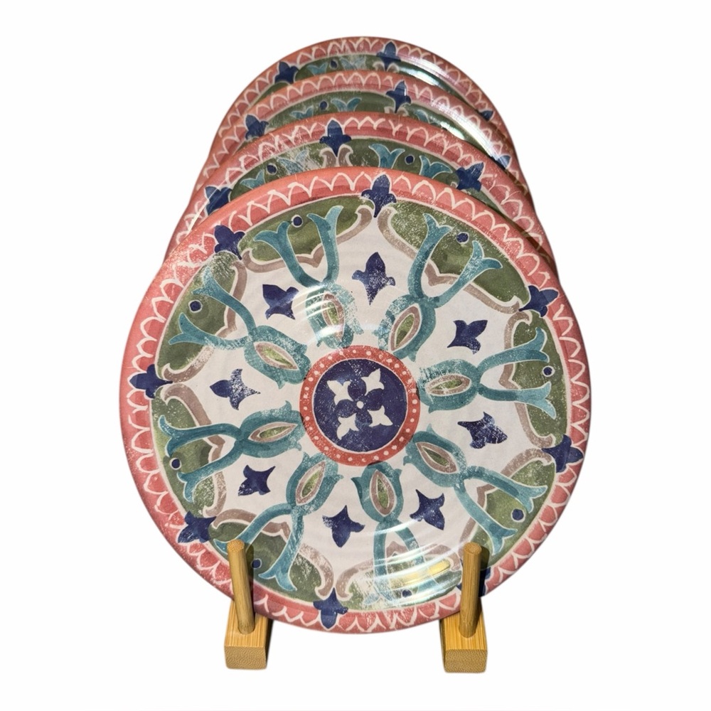 TarHong ☆ Boho Indoor / Outdoor Melamine 8.5" Salad Plates ☆ Set of 4 ☆ NEW